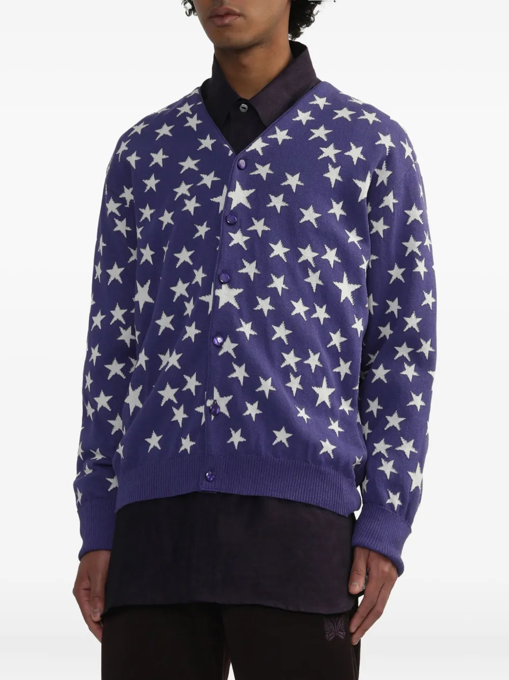Needles Star-pattern Buttoned Cardigan In Purple