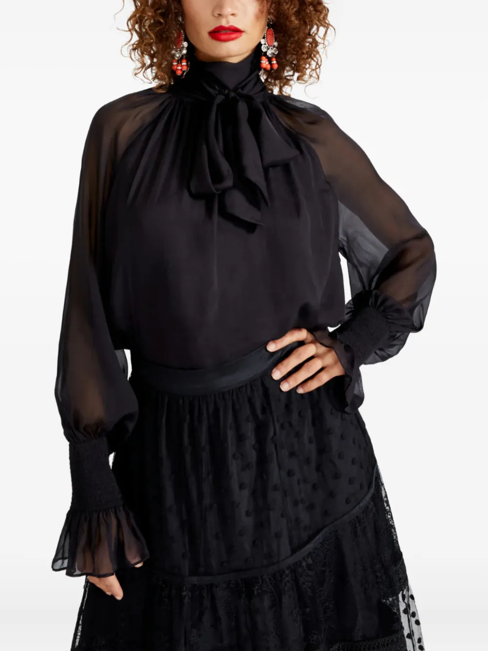 Temperley London Quintette blouse met ruches - Zwart