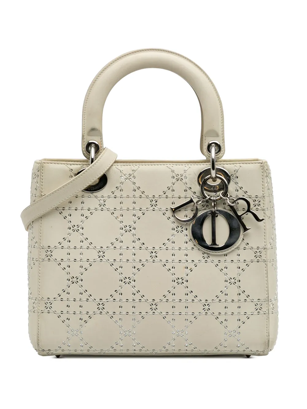 Christian Dior Pre-Owned 2013 Medium Perforated Calfskin Cannage Lady Dior satchel | White | Image 1