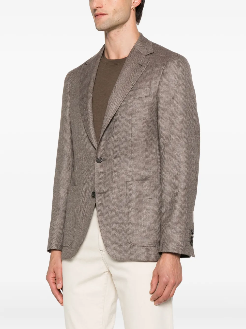 Canali Herringbone Patch-pocket Jacket In Brown
