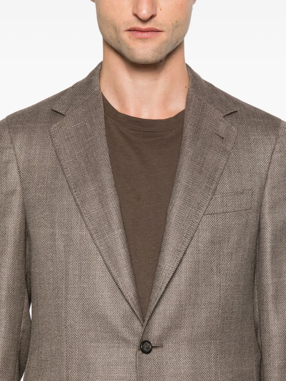 Canali Herringbone Patch-pocket Jacket In Brown