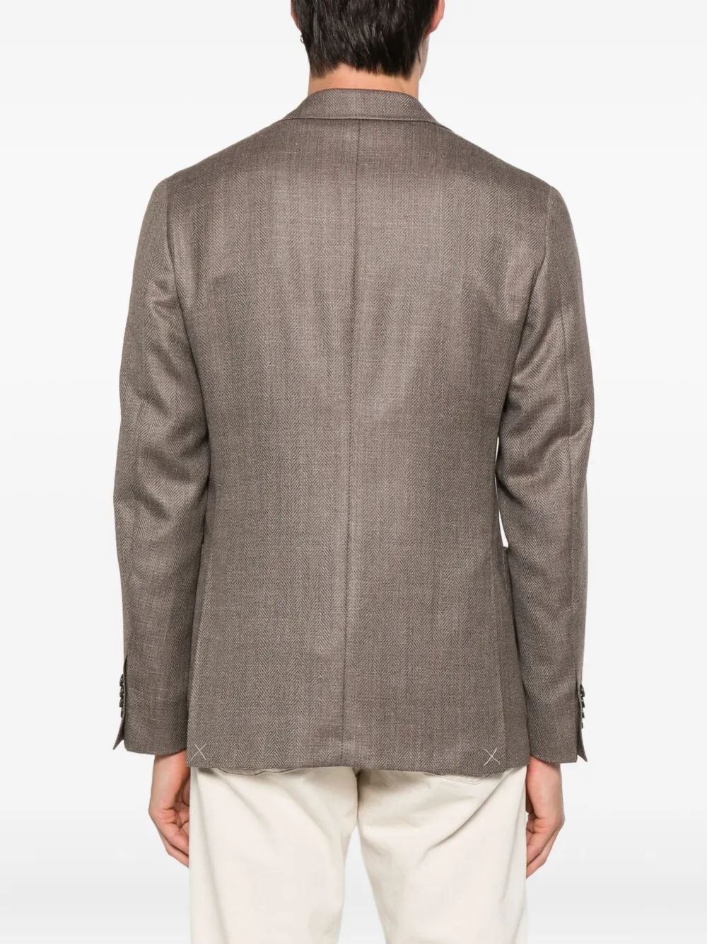 Canali Herringbone Patch-pocket Jacket In Brown