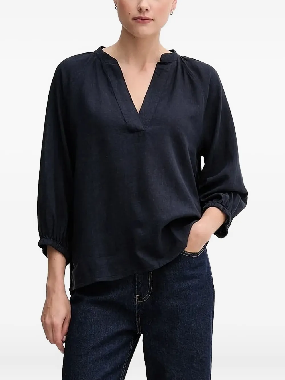Gant V-neck balloon-sleeve top Blauw