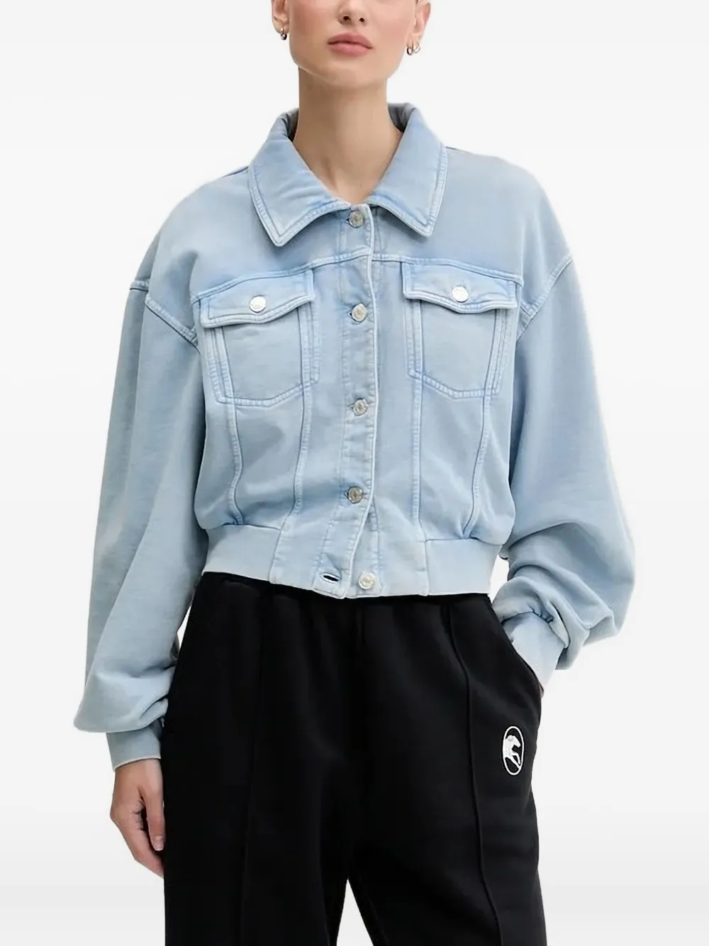 Moschino Button-fastening Cropped Denim Jacket In Blue