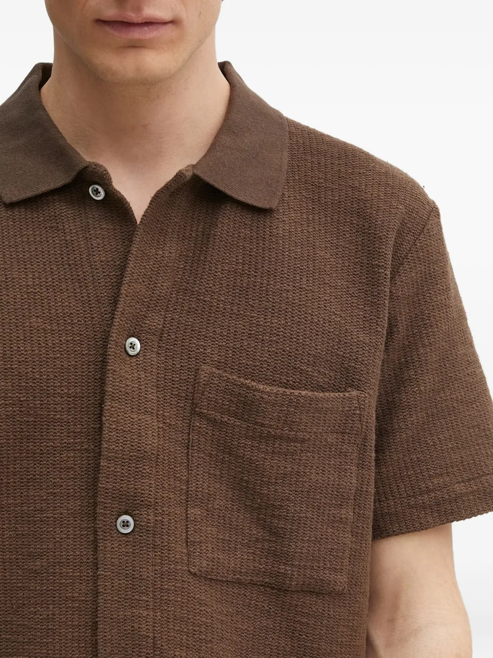 Norse Projects Textured-weave Short-sleeve Shirt In Brown