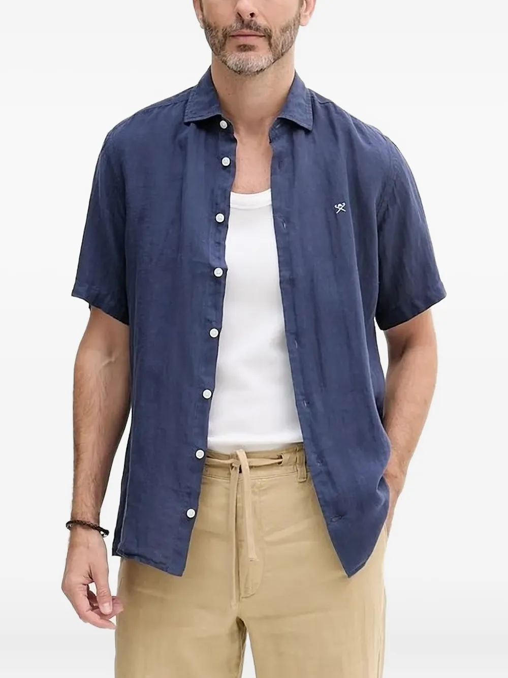 Hackett short-sleeved linen shirt Blauw