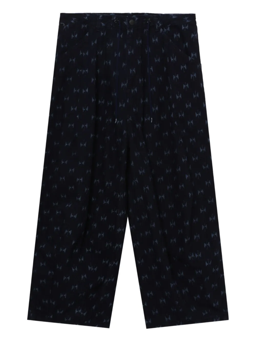 Needles Broek met vlinderprint en trekkoord Zwart
