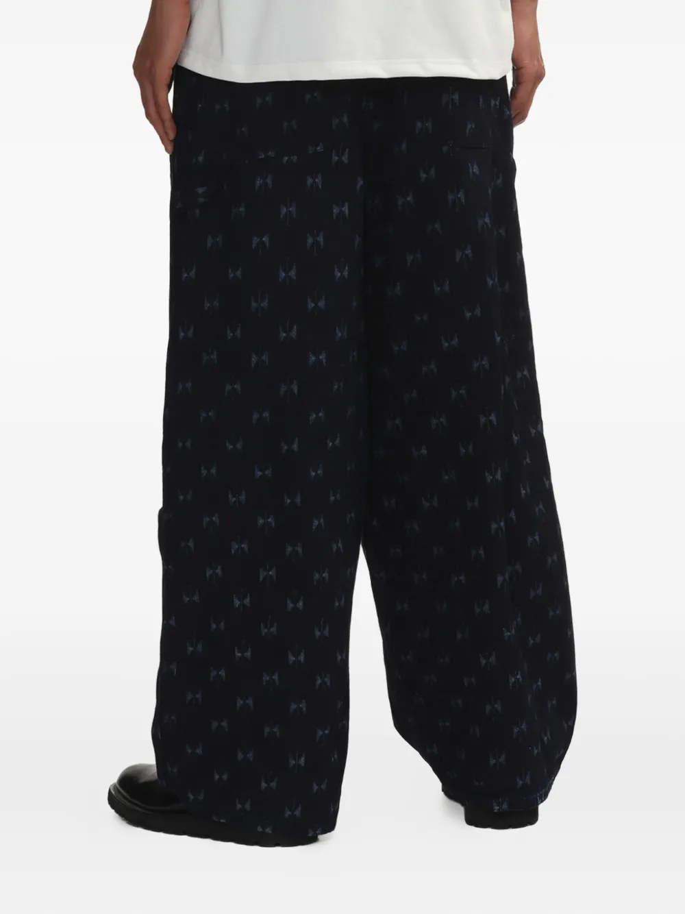 Needles Broek met vlinderprint en trekkoord Zwart