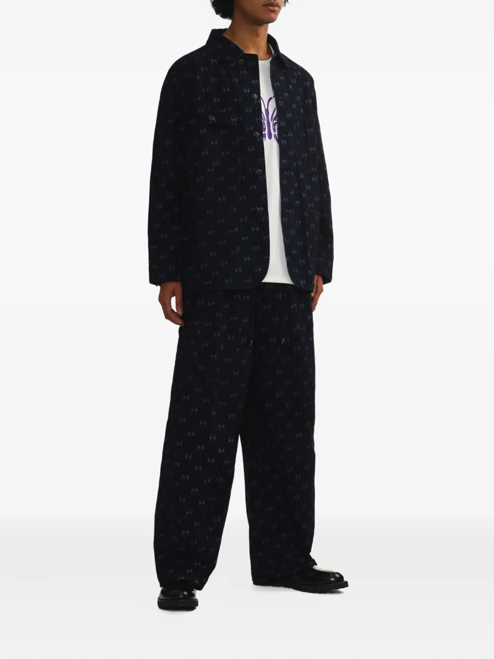 Needles Broek met vlinderprint en trekkoord Zwart