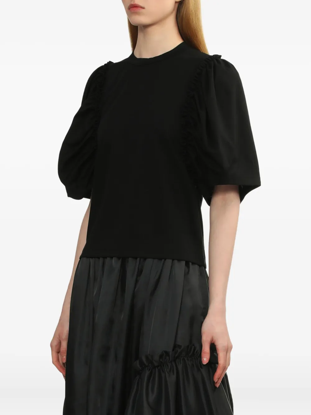 Noir Kei Ninomiya T-shirt met ruches en pofmouwen Zwart