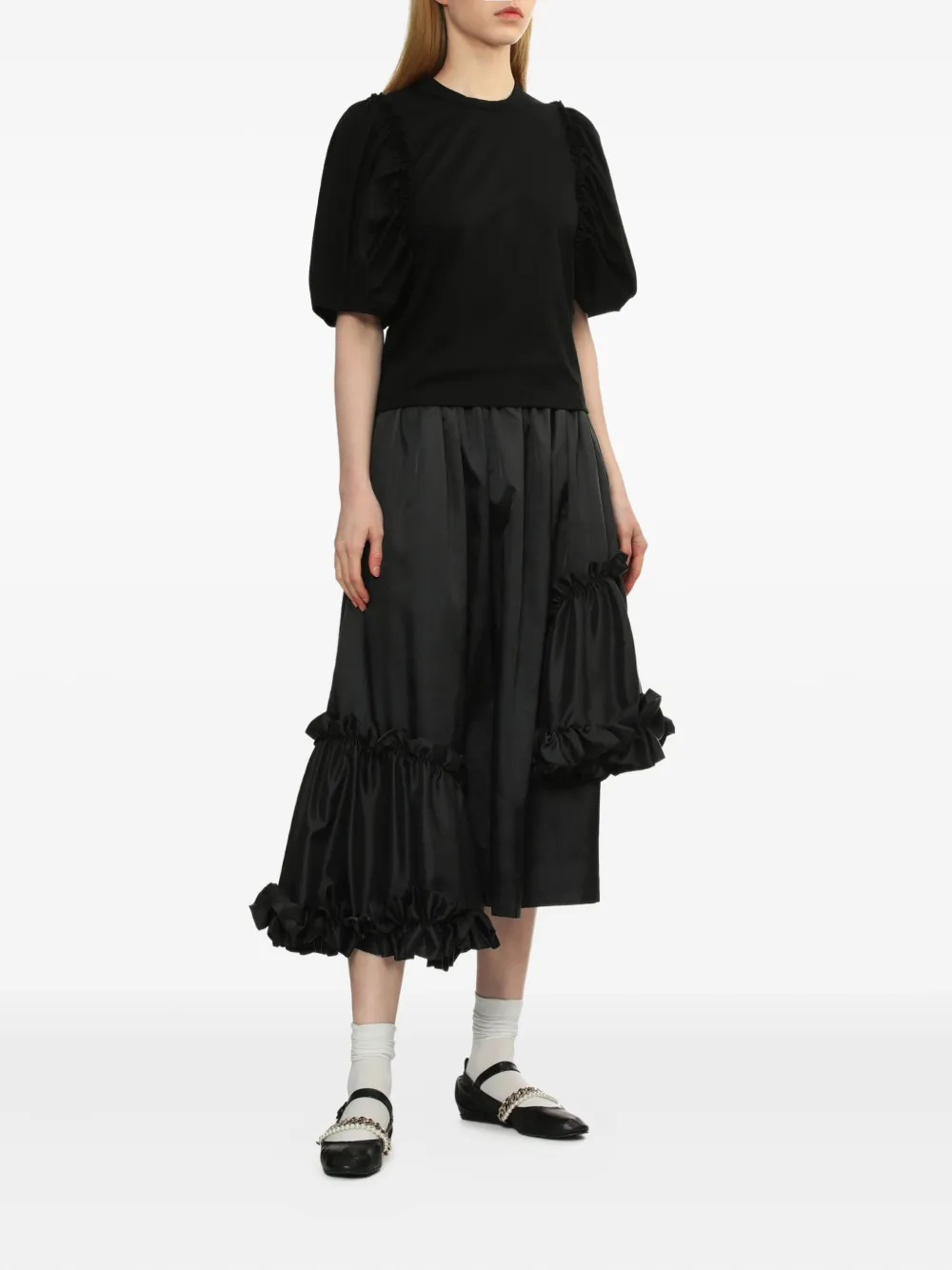 Noir Kei Ninomiya T-shirt met ruches en pofmouwen Zwart