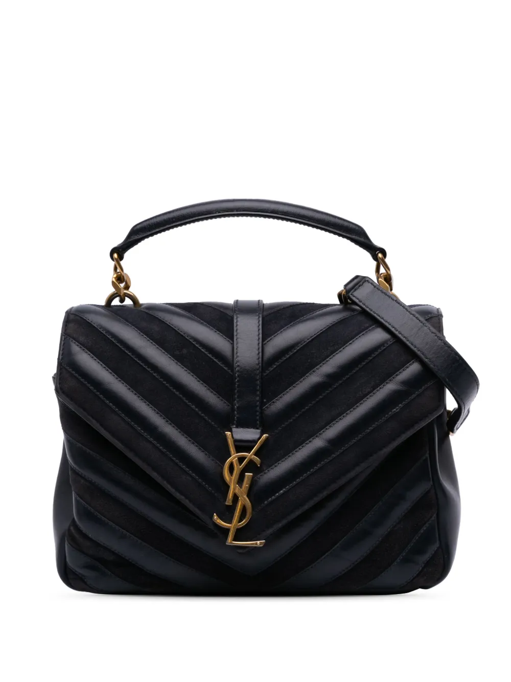 Saint Laurent Pre-Owned bolsa satchel Monogram College mediana de piel de becerro ygamuza en chevron 2017 | azul | Image 1