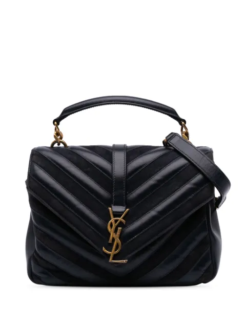 Saint Laurent Pre-Owned bolsa satchel Monogram College mediana de piel de becerro ygamuza en chevron 2017