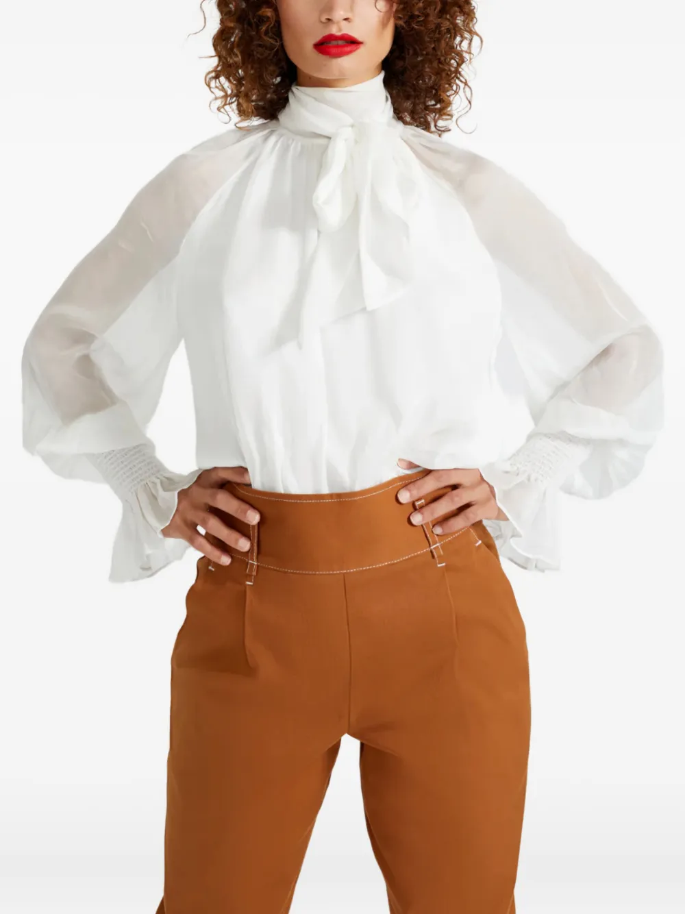Temperley London Quintette blouse met hoge hals en ruches - Wit