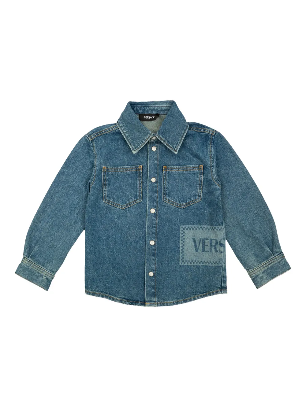 Versace Kids Spijkershirt met logopatch Blauw