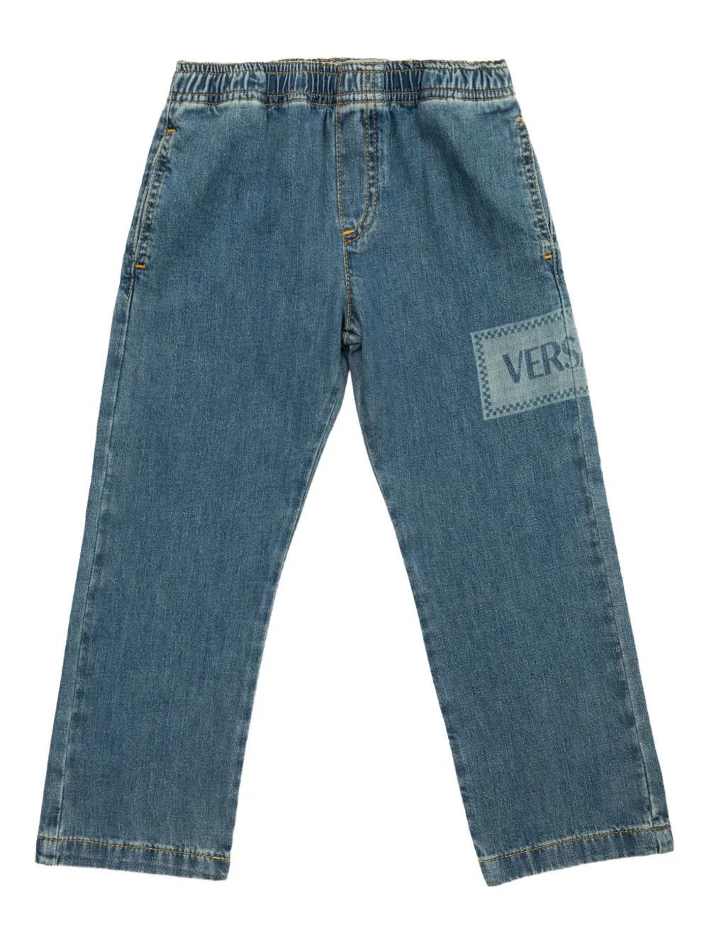 Versace Kids Spijkerbroek met logoprint Blauw