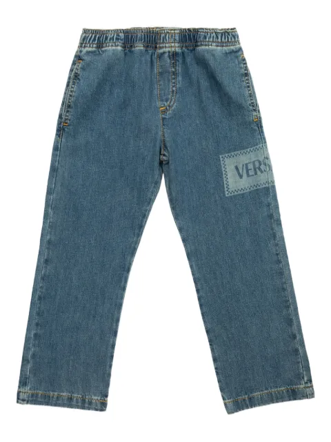 Versace Kids logo-printed denim trousers