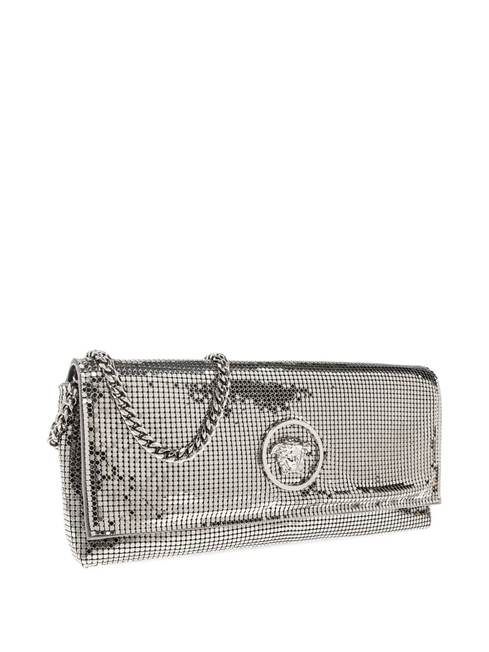 Versace La Medusa metallic clutch met mesh Zilver
