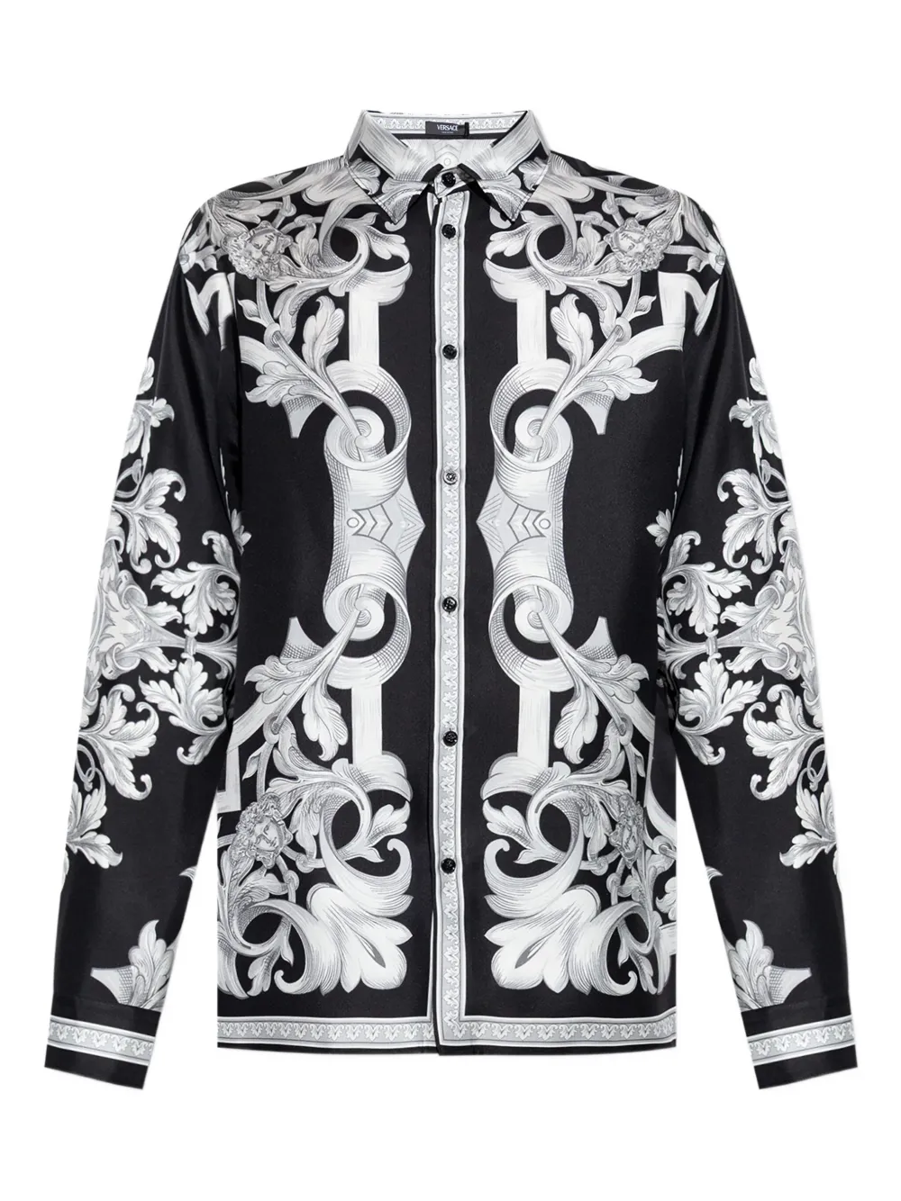 Versace Zijden overhemd met barokprint Zwart