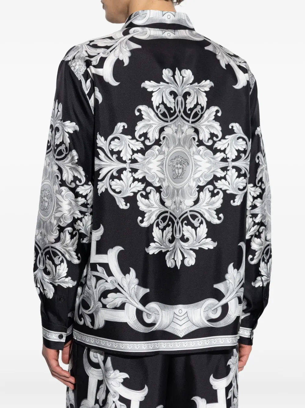 Versace Zijden overhemd met barokprint Zwart