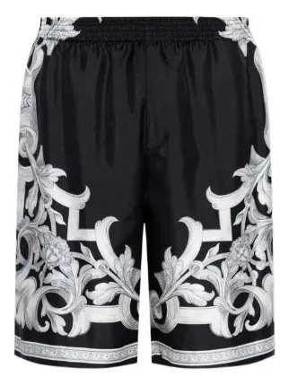 Versace Barocco-print Silk Shorts | Black | FARFETCH