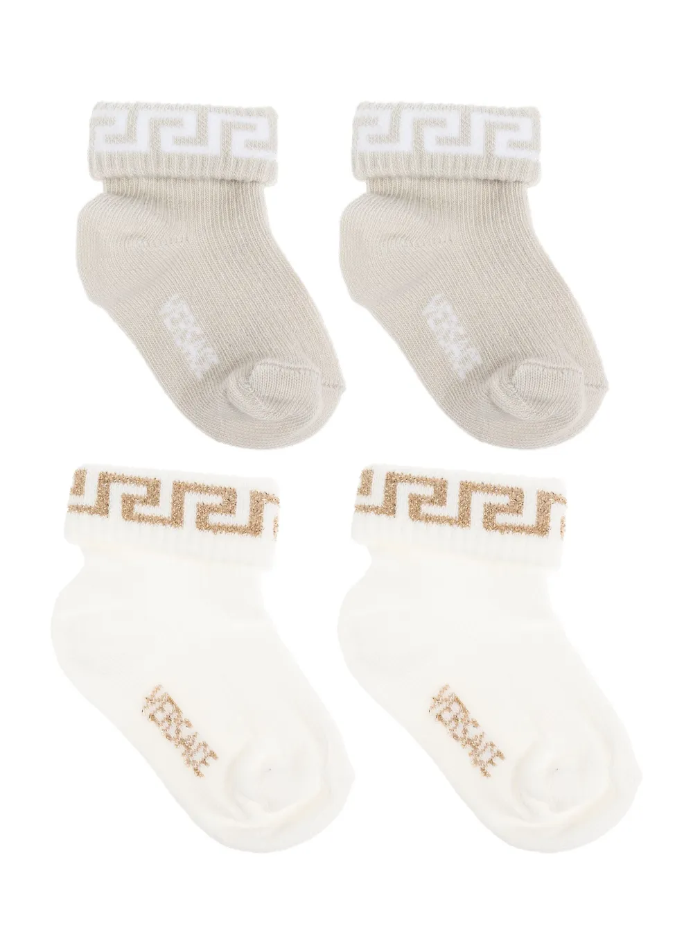 Versace Kids Vier paar sokken met Grieks patroon Grijs