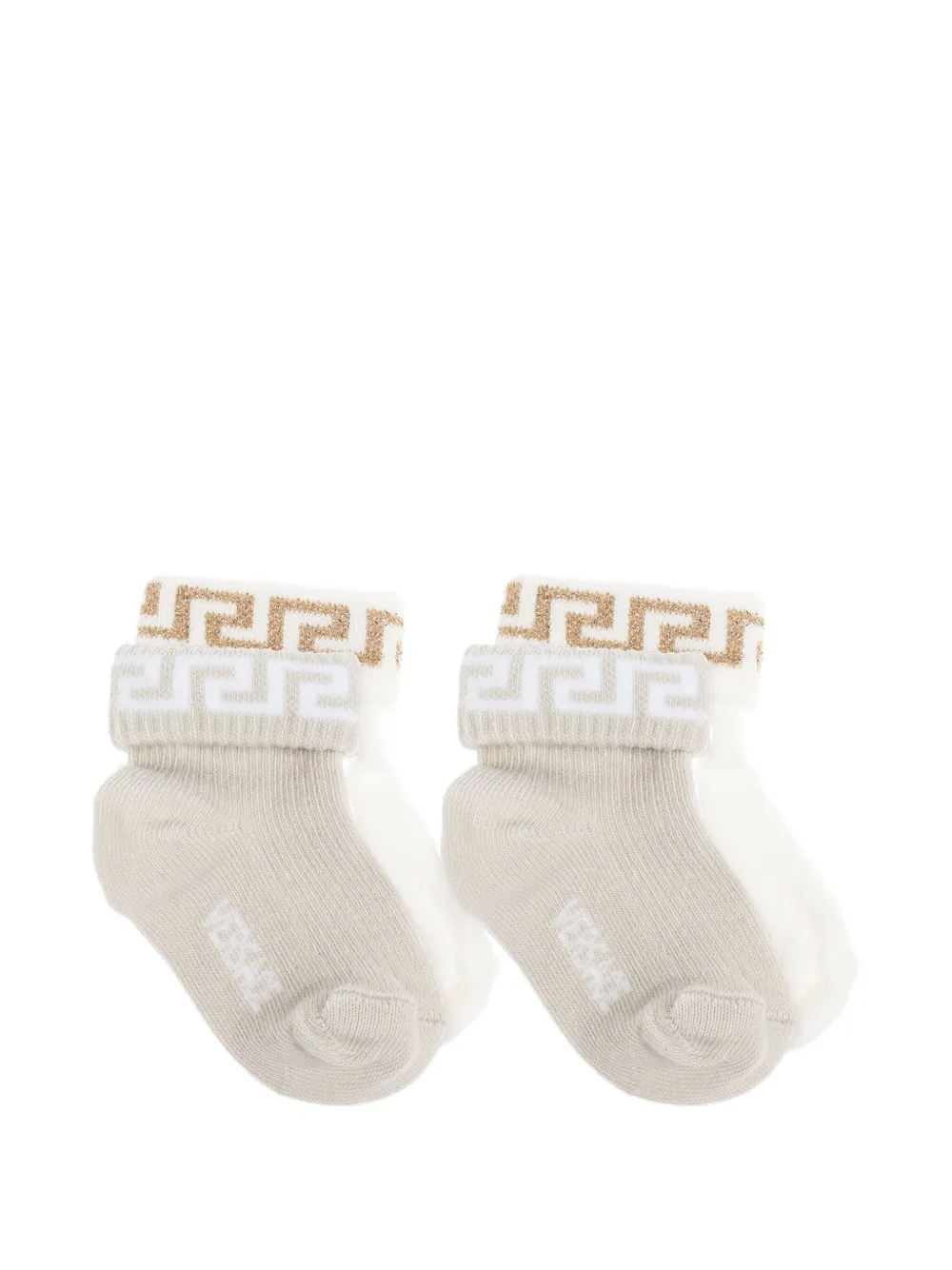 Versace Greek Key Pattern Ankle Socks In Brown