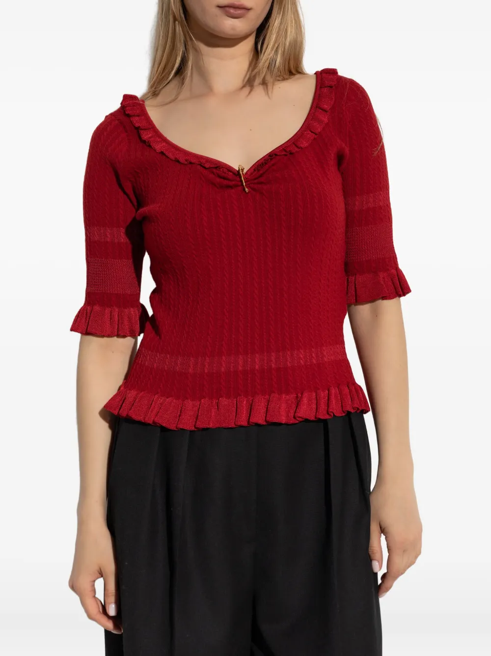 Versace Geribbelde top met franje Rood