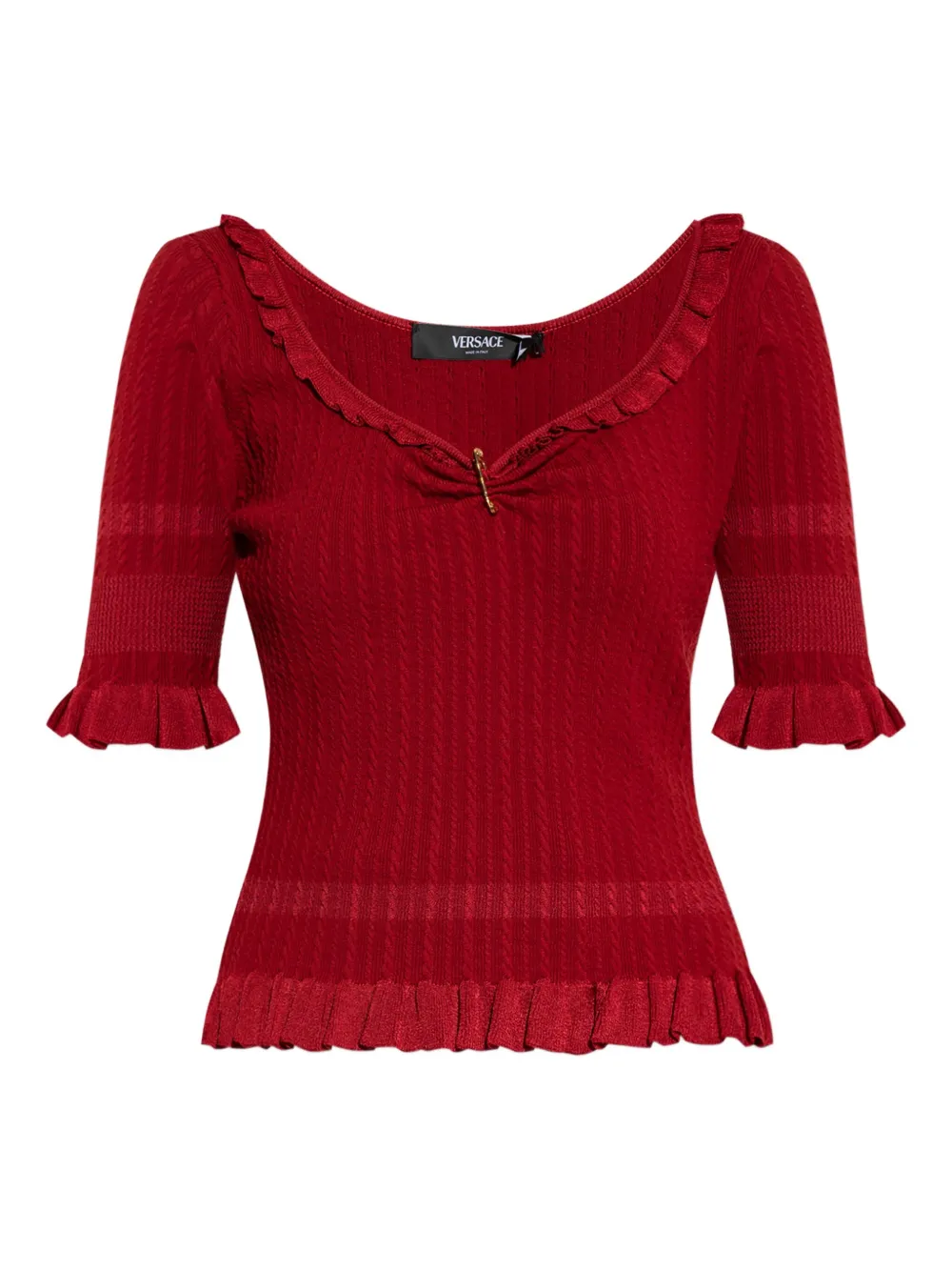 Versace top de canalé con ribete de volantes | rojo | Image 1
