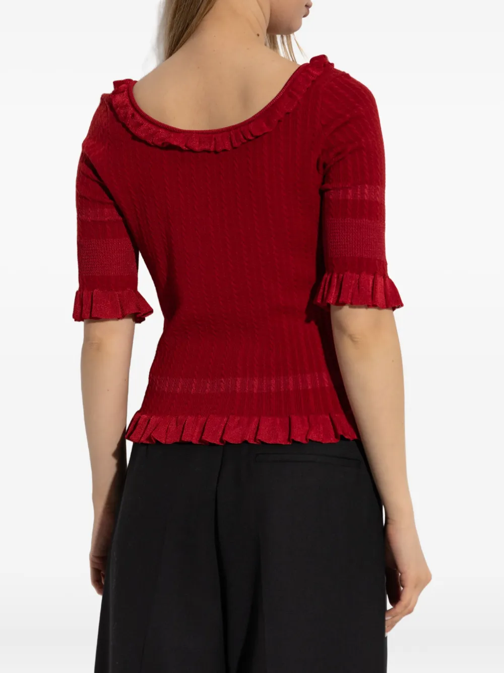 Versace Geribbelde top met franje Rood