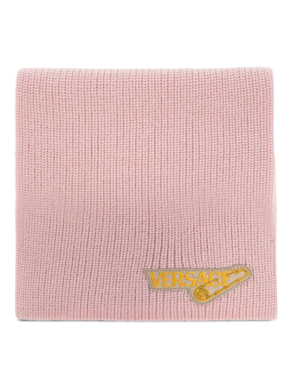 Versace Kids logo-patch ribbed-knit scarf Roze
