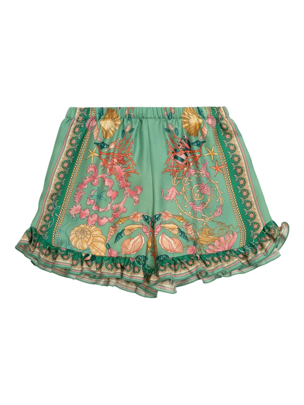Versace Kids Underwater Barocco shorts met ruches Groen