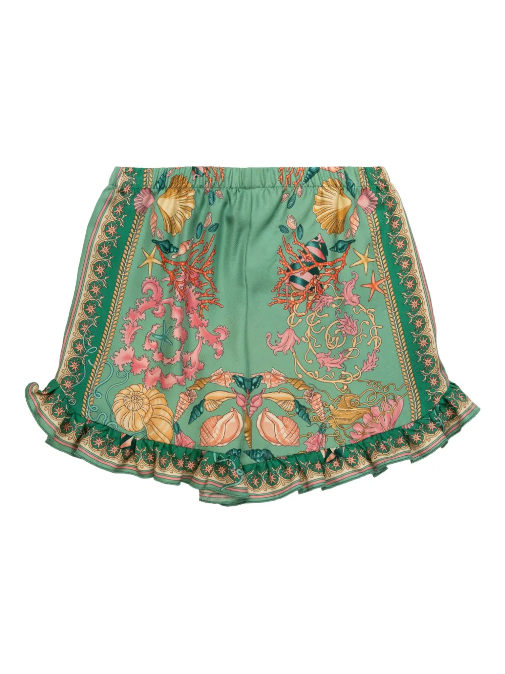 Versace Kids Underwater Barocco shorts met ruches Groen
