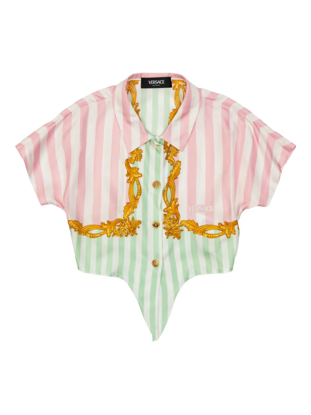Versace Kids Gestreept cropped T-shirt met borduurwerk Roze