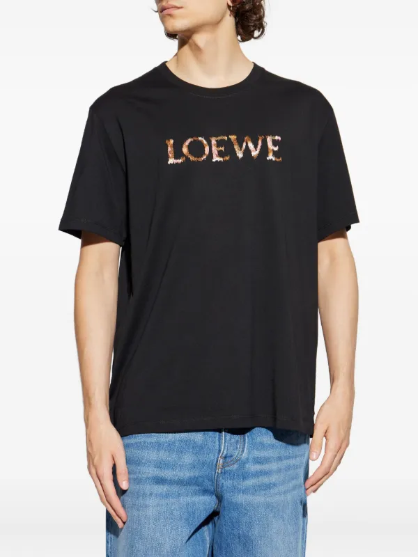 LOEWE ブラック Tシャツ ロゴ入り LOEWE (ロエベ) 胸ロゴ刺繍 クルーネック 半袖 Tシャツ