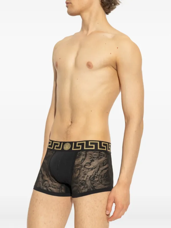 Versace Grecca-waistband Lace Boxers | Black | FARFETCH CA