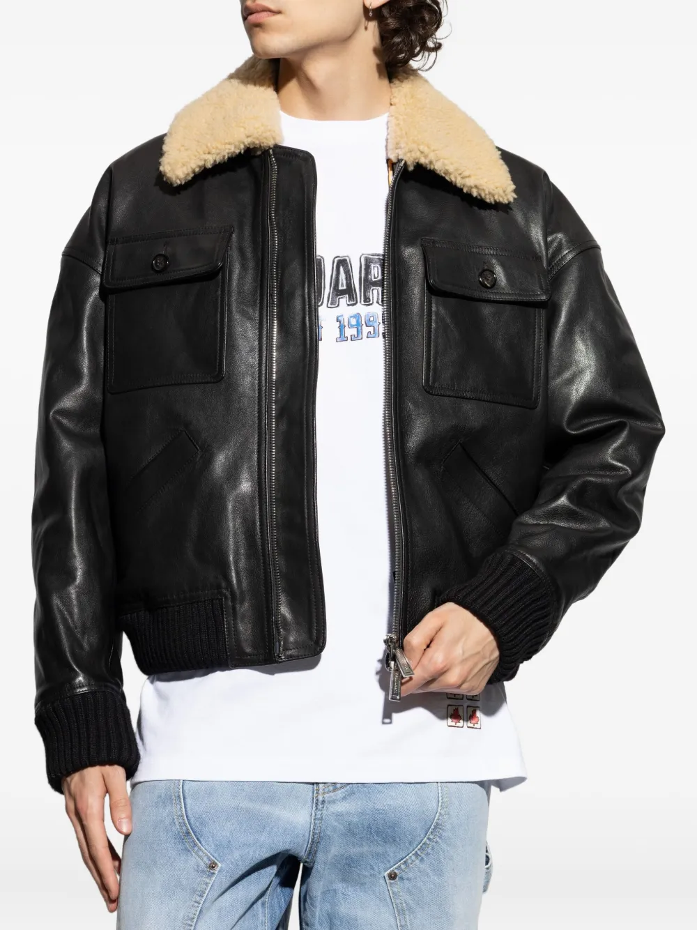 DSQUARED2 Leren bomberjack Zwart