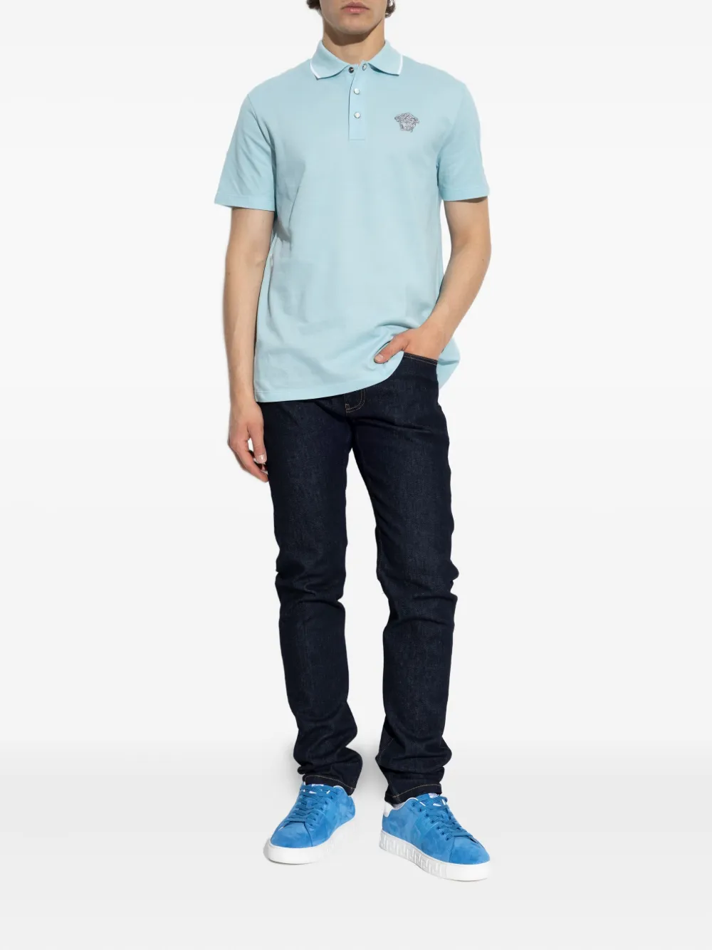 Versace Poloshirt met borduurwerk Blauw