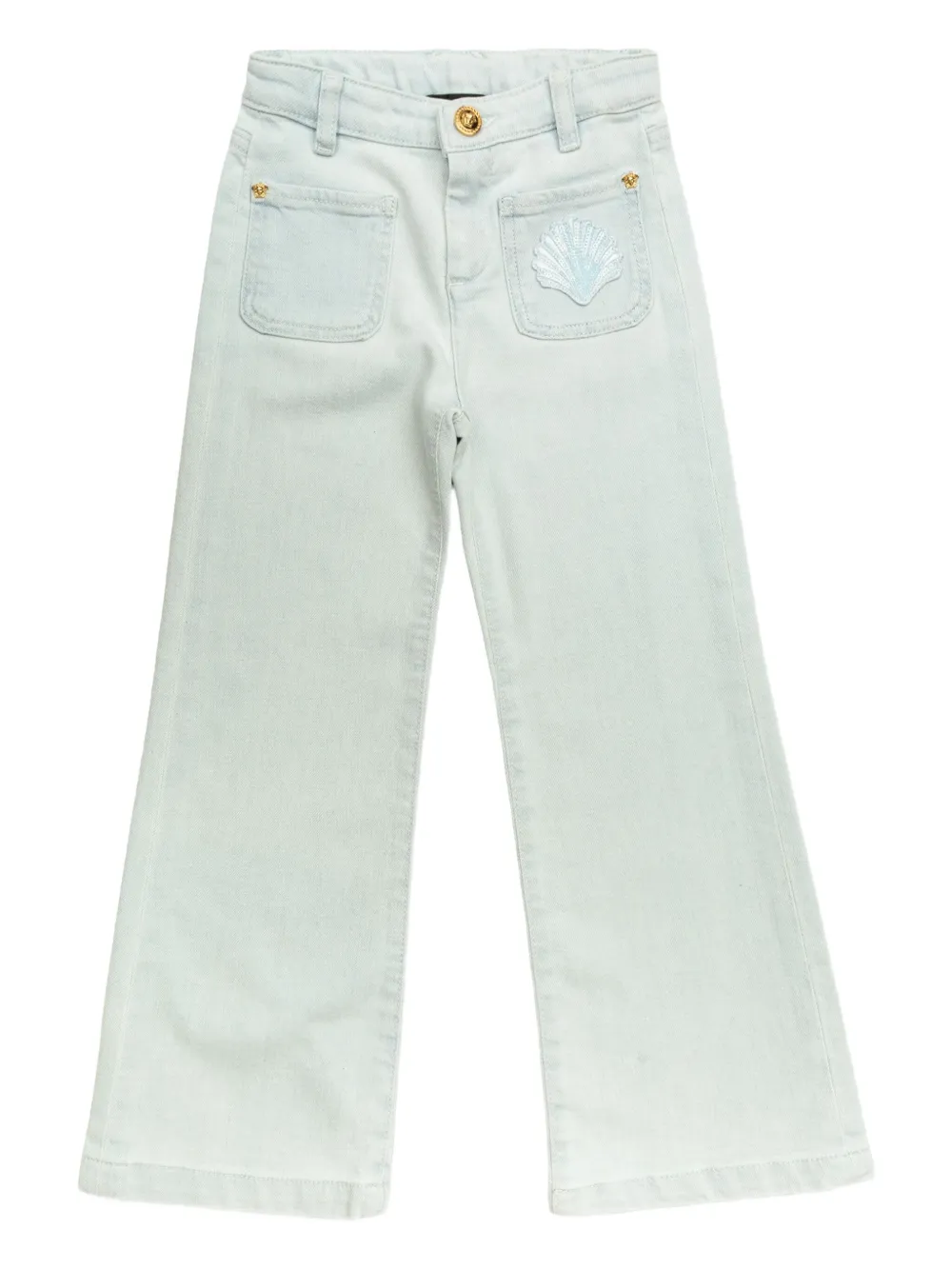 Versace Kids Katoenen jeans met borduurwerk Blauw
