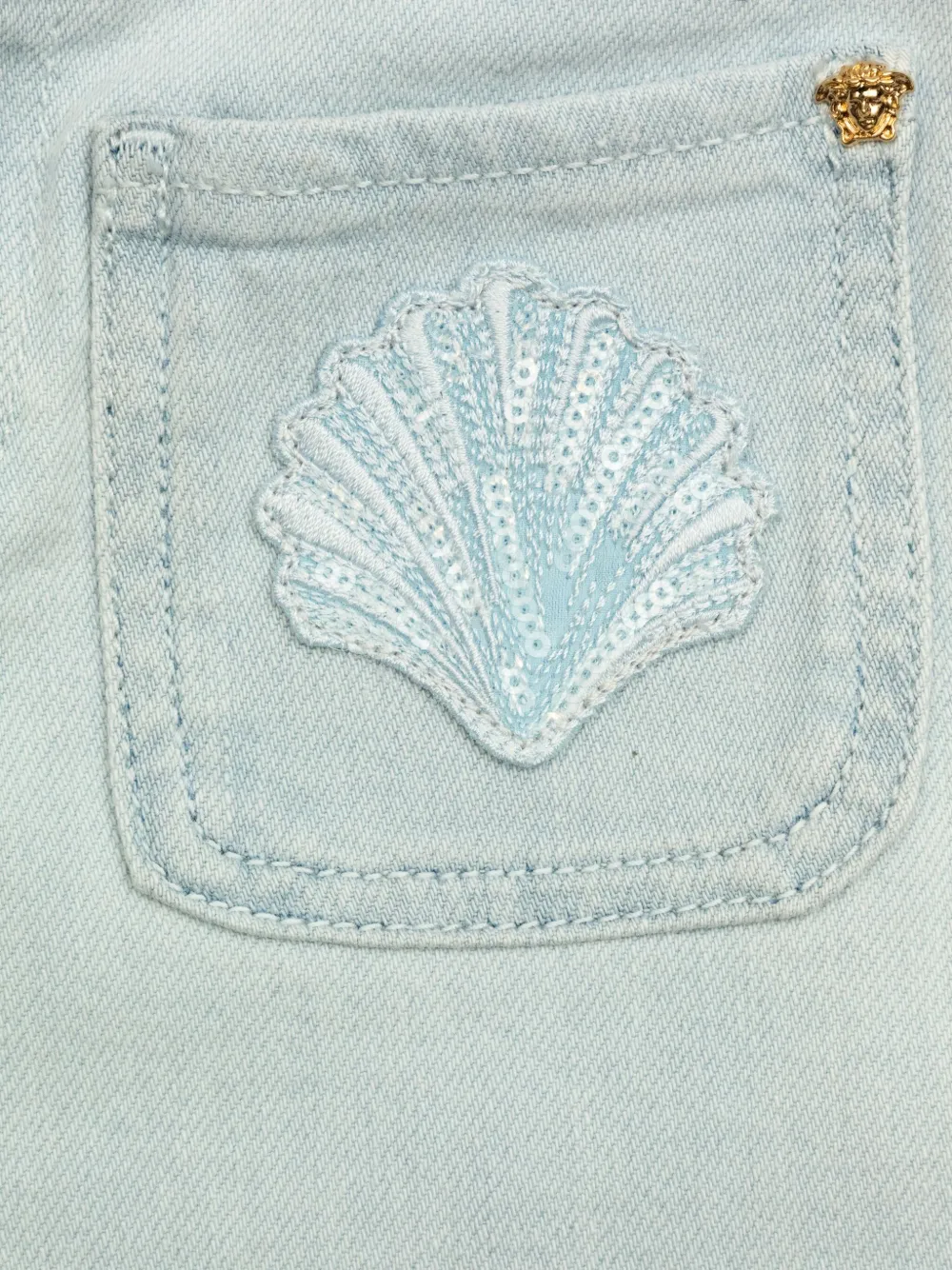 Versace Kids Katoenen jeans met borduurwerk Blauw