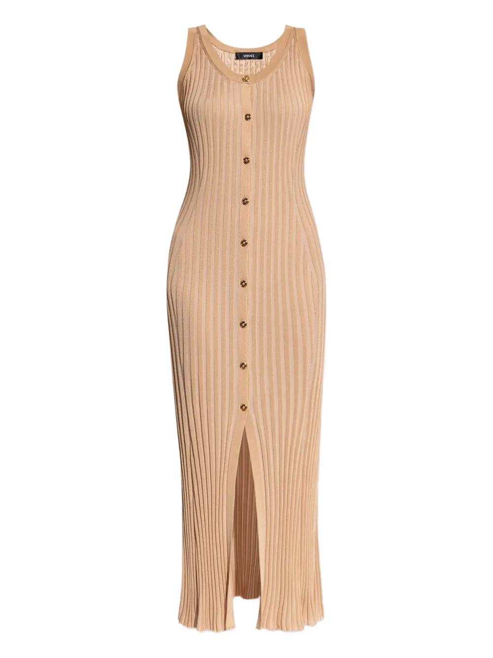 Versace Geribbelde button-down midi-jurk Beige