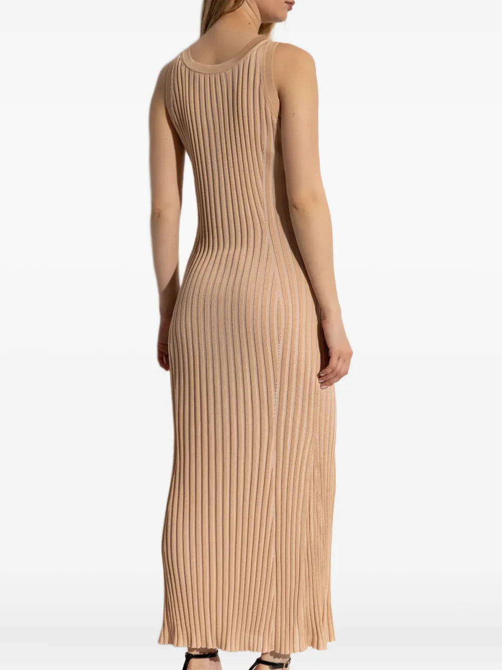 Versace Geribbelde button-down midi-jurk Beige