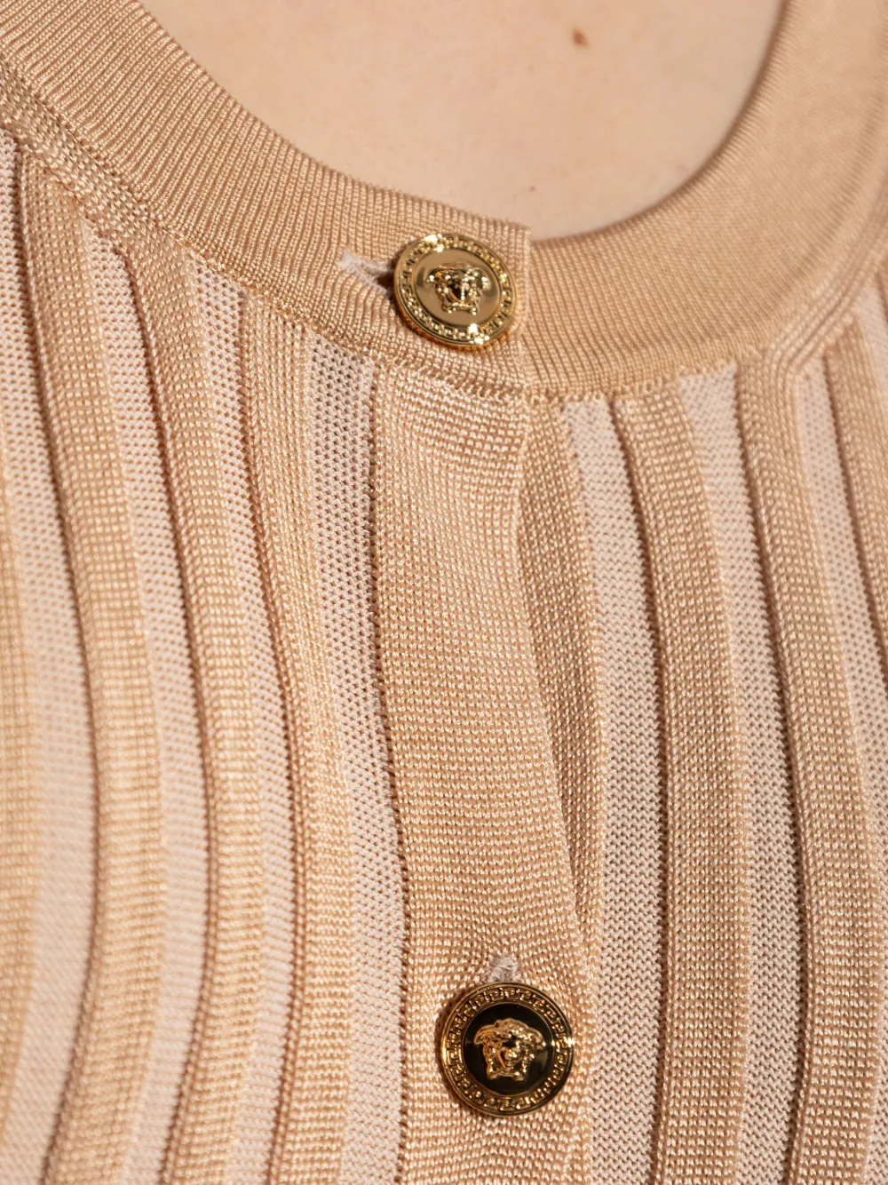 Versace Geribbelde button-down midi-jurk Beige