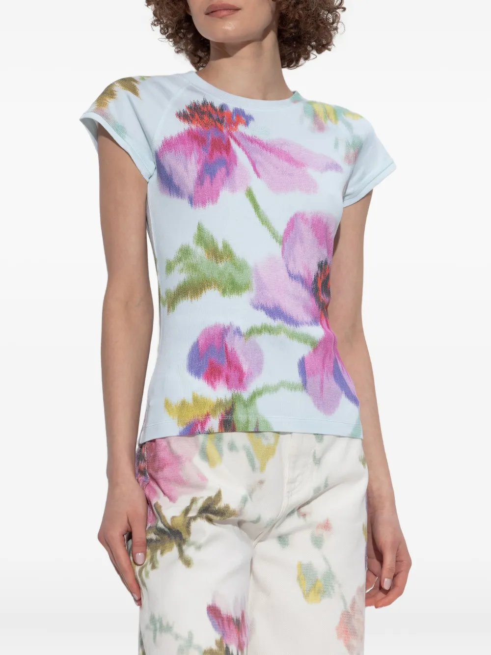 LOEWE Top met bloemenprint en raglan mouwen Blauw