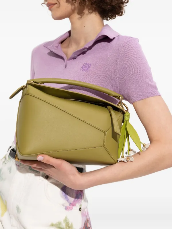 LOEWE Small Puzzle Leather Tote Bag Green FARFETCH NO