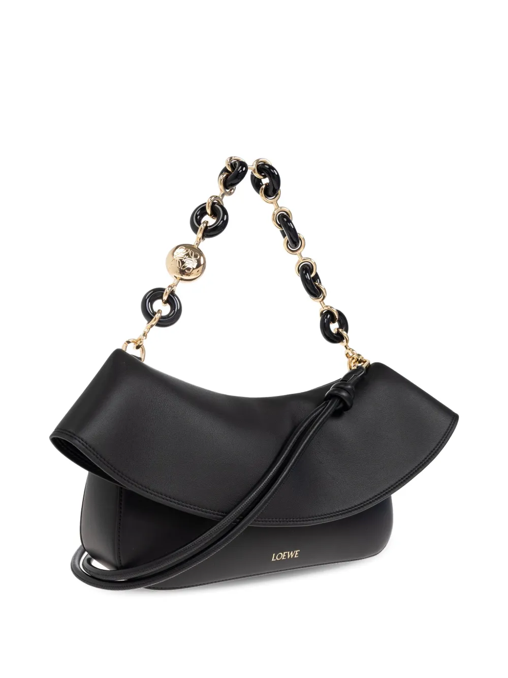 LOEWE Schoudertas met schakelketting en ruches Zwart