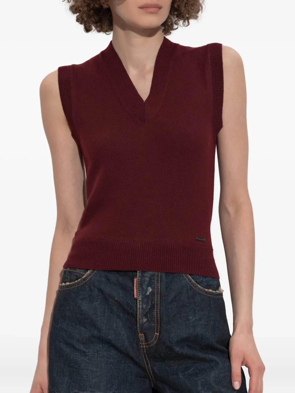 DSQUARED2 Mouwloze wollen top met V-hals Rood