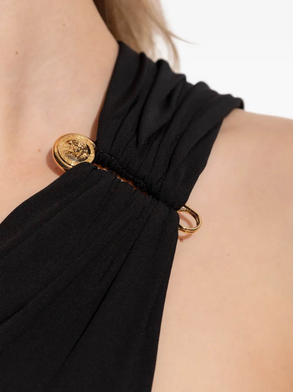 Versace Asymmetrical One-shoulder Top In Black