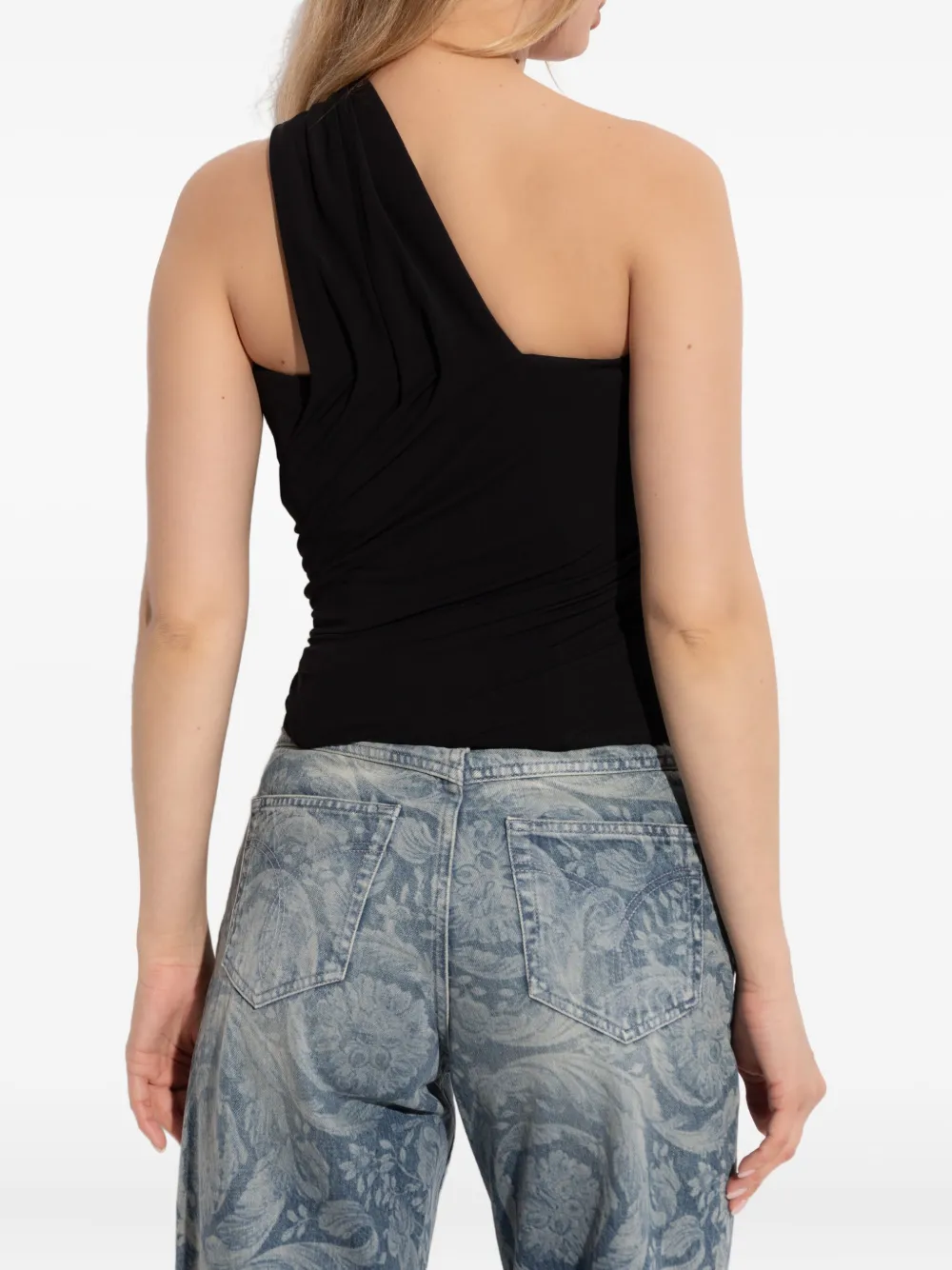 Versace Asymmetrical One-shoulder Top In Black