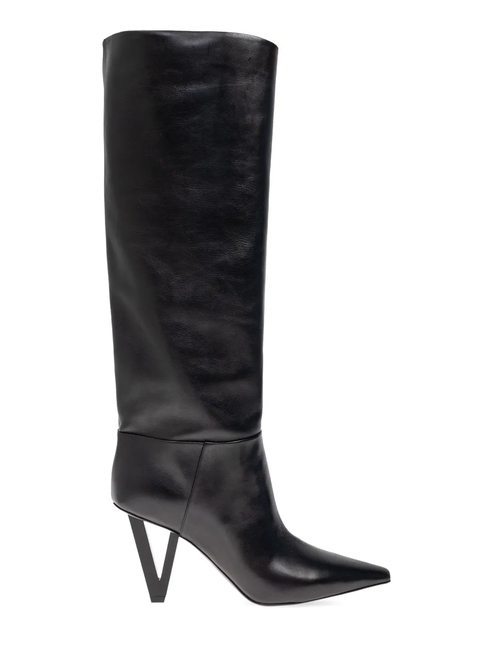 Versace Leather V-heel Knee-high Boots 85 In Black